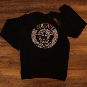 Versace Medusa Print Rainbow Logo Black Sweatshirt